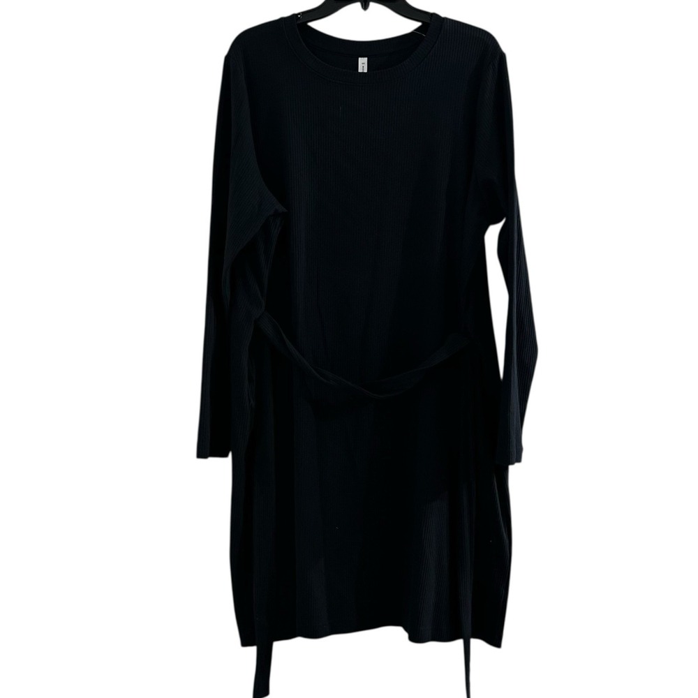 Modern Ambition Ribbed Knit Dress Black‎ XXL Crew Neck Long Sleeve With Pockets